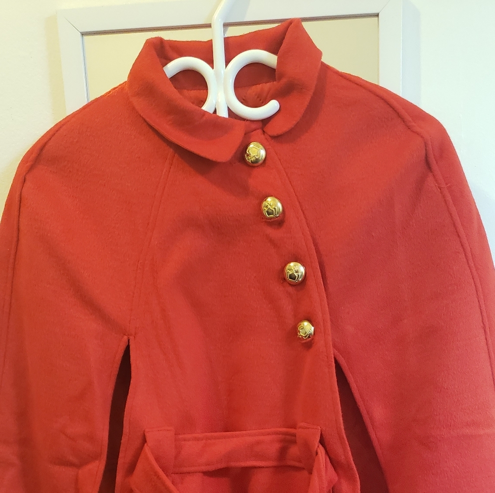 Red Open Front Cape Overcoat - Picture 6 of 6